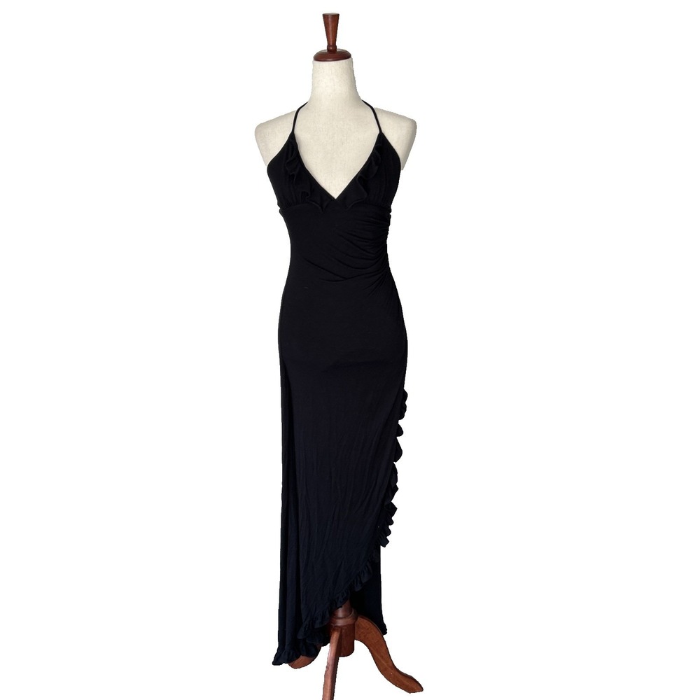 Sky Brand Women's Halter Top‎ Dress XS Ruffled Thigh High Side Slit Backless